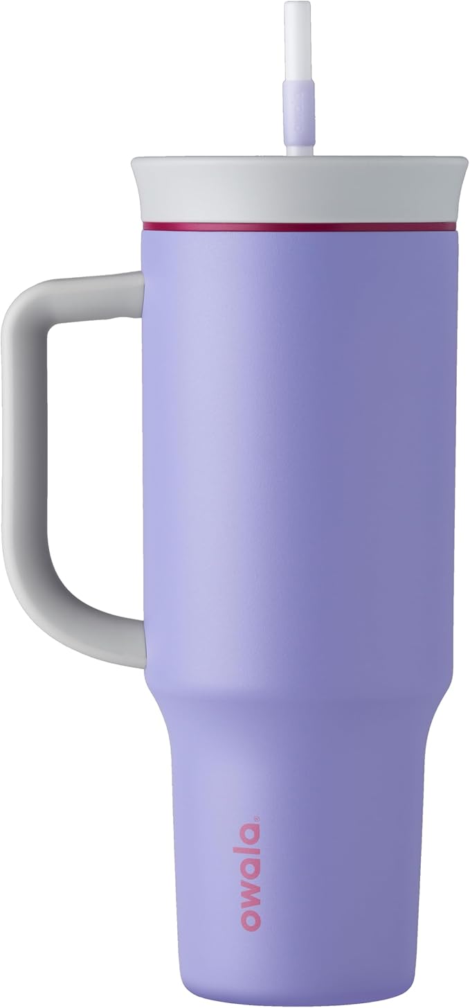 Owala Stainless Steel Triple Layer Insulated Travel Tumbler with Spill Resistant Lid, Straw, and Carry Handle, BPA Free, 40 oz, Light Purple (Whimsical Daydream) (Pack of 6)