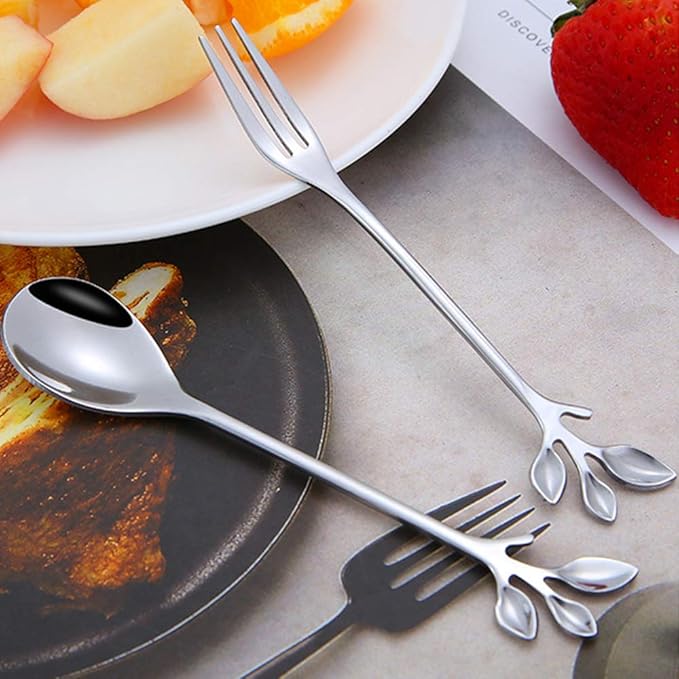 AnSaw 8-Pack Elegant Silver Leaf 4.7" Espresso Spoons - Stainless Steel, Perfect for Coffee, Demitasse, Dessert & Tea, Mini Size for Small Servings