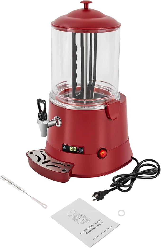 10L Commercial Hot Chocolate Machine Maker,110V Hot Chocolate Melting Machine,Temperature Adjustable Hot Beverage Warmer Dispenser for Chocolate Coffee Milktea (Red)