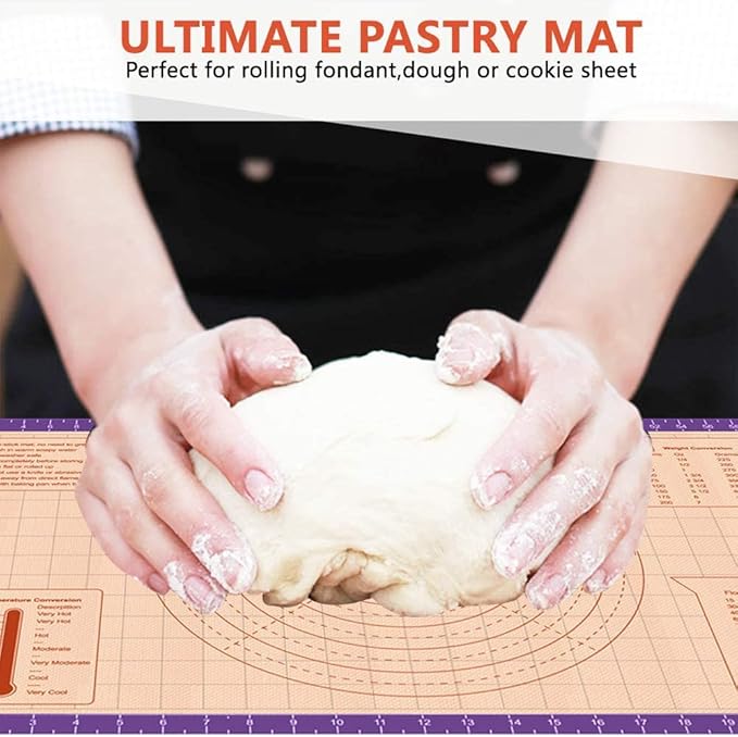 Silicone Pastry Baking Mat Non Stick-Large Rolling Dough with Measurements-Non Slip Pizza,Fondant,Pie,Cake Baking Mat - 26 x 16 Inch By Cook Time(Purple)