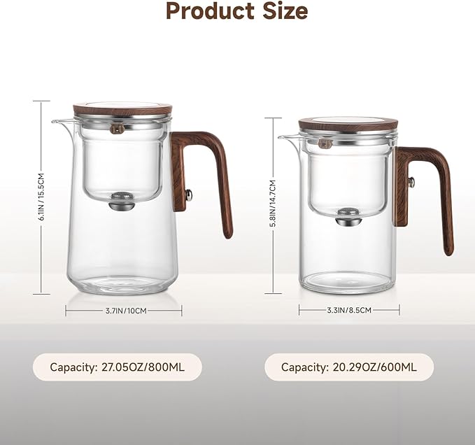Enchanti Tea Pot, Magic Glass Teapot with Strainer,Magnetic Water Separation with Infuser -600ML/20.3oz