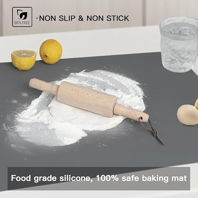 2MM Thick Silicone Countertop Mat, 31.5"x 23.6" Silicone Mats for Kitchen Counter, Nonslip Heat Resistant Mat, Large Kitchen Counter Mats, Waterproof Countertop Protector, Dark Gray