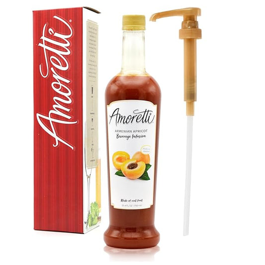 Amoretti - Armenian Apricot Beverage Infusion, 94 Servings Per Bottle (750 ml) - Drink Mix & Water Enhancer with Pump for Flavoring Cocktails, Waters, Teas, and other Beverages, Preservative Free