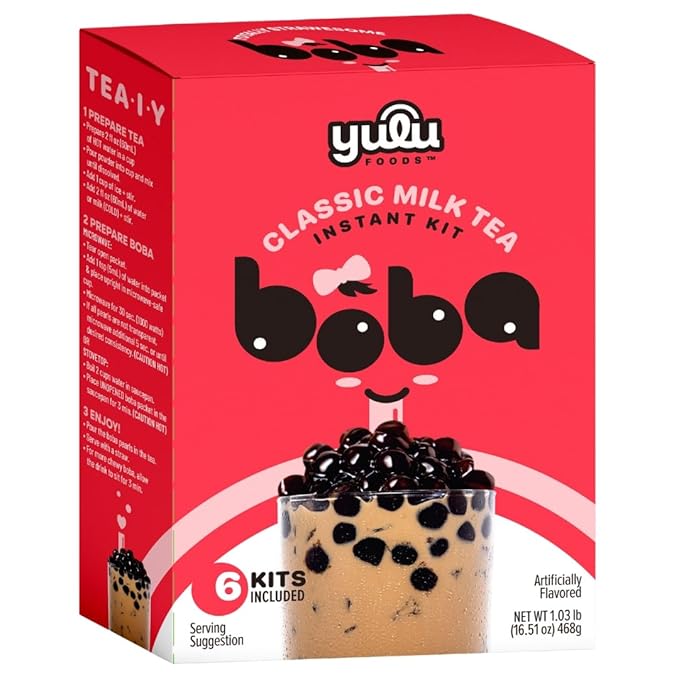 YULU FOODS Instant Bubble Pearls for Classic Milk Tea with Brown Sugar Flavor – 6 Servings