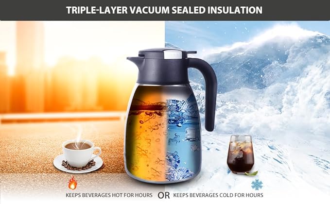 Heritage66 Thermal Coffee Carafe Dispenser, Triple Wall Stainless Steel, Vacuum Insulated, 34 oz/1 Liter, Keeps Hot 12 Hours (1 Liter/ 34 Oz)