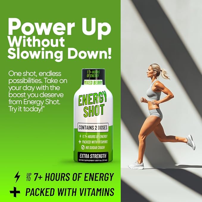 B12 Mixed Berry Extra Strength Energy Shot 12 pk – 260mg Natural Caffeine B12 B6 – Energy & Vitality Support – 2 Servings Sugar Free Zero Calorie Green Tea B-Vitamins Electrolytes Vegan – 1.93 fl oz