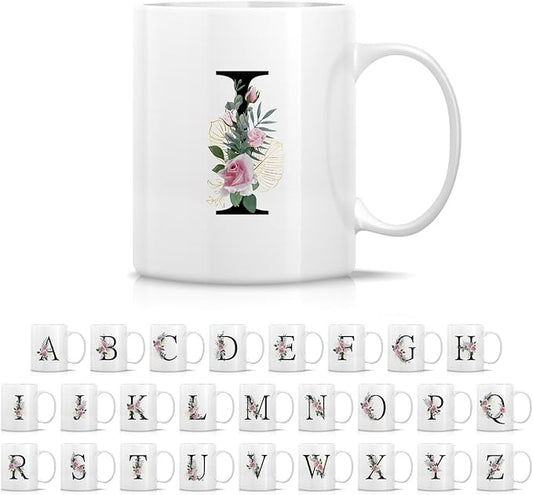 Retreez Initial A-Z Floral Botanical Bouquet Alphabet Monogrammed Monogram Mug 11 Oz Ceramic Tea Coffee Mugs - Appreciation Thank You Wedding Birthday Gifts for her friend coworker sister - I Initial