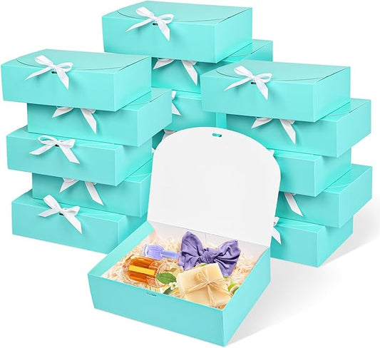 12Pack Blue Gift Boxes with Lids, 12×9.8×3.1 Inch Groomsmen Proposal Box, Luxury Blue Gift Box with Ribbon for Wedding, Birthday, Party, Christmas, Bridesmaid, Graduation Gift
