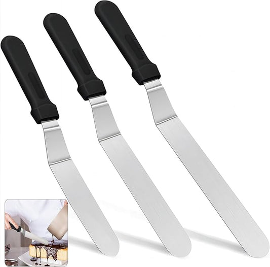 6"+8"+10"Angled Icing Spatula,Lmoszuak Professional food grade stainless steel cake spatula,with Sturdy & Durable Handle Cake Decorating Spatula,Frosting smoother spatulas, for cake decorating,Baking