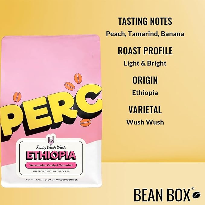 Ethiopia Funky Wush Wush - Roasted by Perc Coffee - Whole Bean Coffee - 12 Ounce Bag