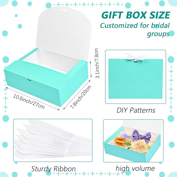 15Pack Gift Boxes with Lids, 10.6x7.8x3.1 Inches Bridesmaid Proposal Box with Ribbon, Blue Gift Boxes for Presents,Kraft Paper Boxes for Wedding Christmas Birthday Baby Shower Party