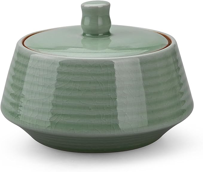 Retro Kitchen Ceramic Canister, 13.53 FL OZ (400 ML) Vintage Food Storage Jar for Tea, Coffee Beans, Herb, Candy, Spices, Nuts (Green(ICE))