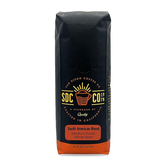 San Diego Coffee South American Blend, Medium Roast, Whole Bean Coffee, 16-Ounce Bag Café en grano tostado