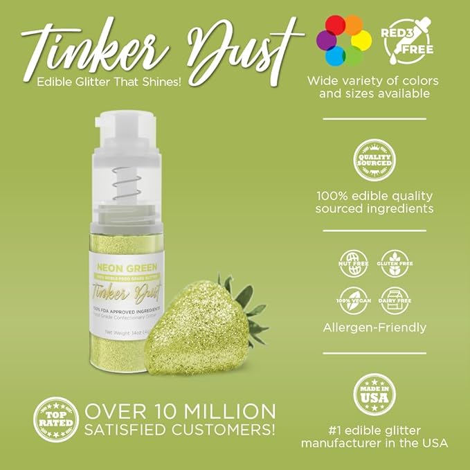 Bakell - Neon Green Tinker Dust (4g, 1x Mini Spray Pump) Edible Glitter for Food, Desserts, and Beverages!