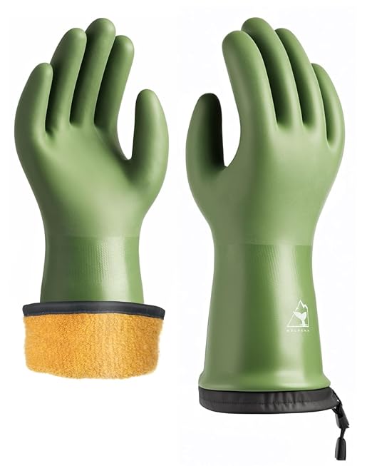 Waterproof Winter Gloves with Grip, Balaena Freezer Gloves for Light Duty Work & Outdoor Adventure, Hiking, Farming, Washing, Ice Fishing, Green, Small