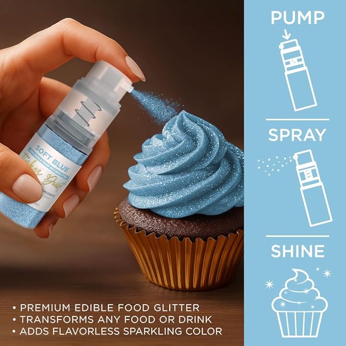 Bakell - Soft Blue Tinker Dust (4g, 1x Mini Spray Pump) Edible Glitter for Food, Desserts, and Beverages!