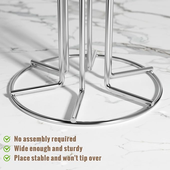 HULISEN Coffee Mug Holder for Countetop, Cup Tree for Counter Large Mugs with 6 Hooks, Metal Cup Holder Stand, Standing Rack Display for Coffee Bar, Silver
