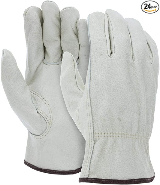 ATERET 12 Pairs X-Large Heavy Duty Durable Cowhide Leather Work Gloves I Driver Gloves for Truck Driving, Warehouse, Gardening, Farming