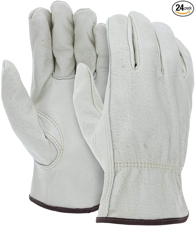 ATERET 12 Pairs Large Heavy Duty Durable Cowhide Leather Work Gloves I Driver Gloves for Truck Driving, Warehouse, Gardening, Farming