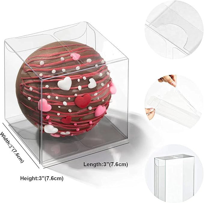 50 Pack 3" x3x3 Inch Clear Chocolate Bomb Boxes Small Gift Boxes Cupcake Boxes Candies Box Birthday Wedding Party Favor Box