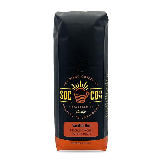 San Diego Coffee Vanilla Nut, Medium Roast, Whole Bean Coffee, 16-Ounce Bag Café en grano tostado
