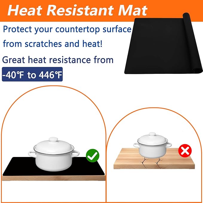 23.62"x15.74"(60cmx40cm) Countertop Protector Mat, Silicone Mats for Kitchen Counter, Cuttable Heat Resistant Mats for Counter, Waterproof Silicone Kitchen Island Protector Mat(2Pack, Light Gray)
