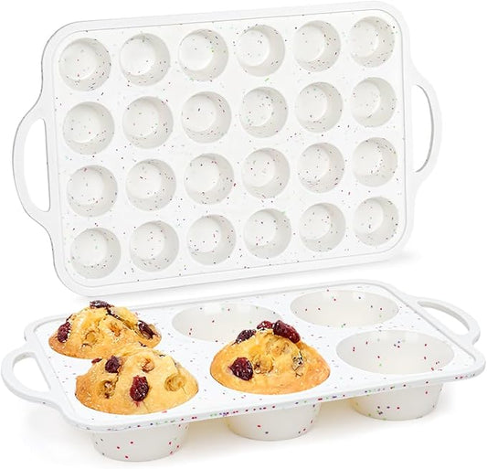 Silicone Muffin Pans for Baking, Metal Reinforced Frame Jumbo 6 Cups & Mini 24 Cups Cupcake Pan Nonstick Muffin Pan for Homemade Baking Easy to Handle