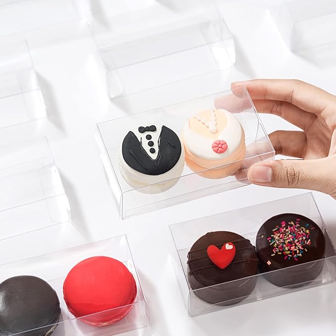 RomanticBaking 37 Pack 4.17" x 2.16" x 1.37" Macaron Boxes for 2 Chocolate Covered Oreo Brownie Truffle Treat Pastry Boxes for Christmas