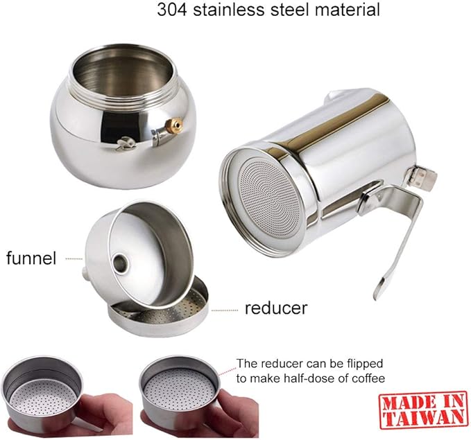 DÉBUT Stainless Steel Italian Espresso Coffee Maker Stovetop Moka Pot Greca Coffee Maker Latte Cappuccino Percolator, 6 Espresso Cup - 10 Oz