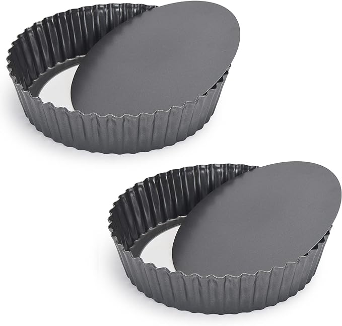 2 Pack Nonstick Tart Pan, Quiche Pan, Carbon Steel Deep-dish Pie Pan with Removable Loose Bottom (11 In)