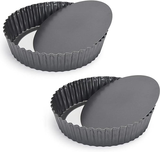 2 Pack Nonstick Tart Pan, Quiche Pan, Carbon Steel Deep-dish Pie Pan with Removable Loose Bottom (10 In)