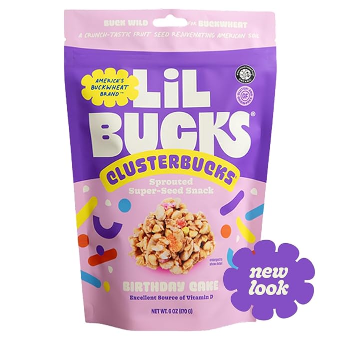 Clusterbucks Superfood Clusters – Grain-Free, Keto-Friendly Granola with Regeneratively Grown Sprouted Buckwheat– Gluten-Free, Low-Carb, Organic Healthy Snack (3-Pack, Birthday Cake)