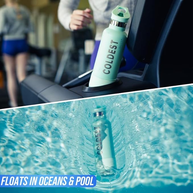 Coldest Insulated Water Bottle with Straw Lid - Stainless Steel Metal Insulated Bottle for Men & Women (Matte Black, 21 oz)