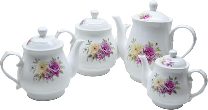 European Style Porcelain Teapot, Coffee Tea Water Pot Vintage Ceramic Kettle (28oz)