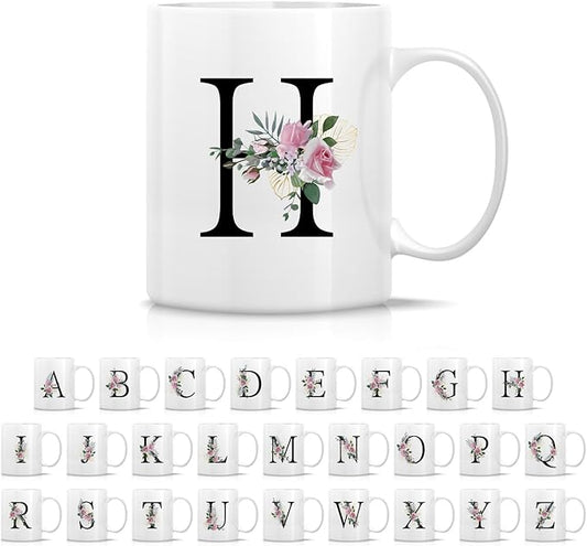 Retreez Initial A-Z Floral Botanical Bouquet Alphabet Monogrammed Monogram Mug 11 Oz Ceramic Tea Coffee Mugs - Appreciation Thank You Wedding Birthday Gifts for her friend coworker sister - H Initial