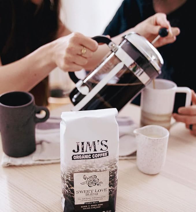 Jim’s Organic Coffee Sweet Love Blend, Dark Roast, Whole Bean, 5 Pound