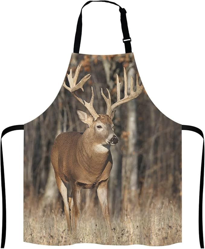 Deer Grass Hunting Bib Apron with Adjustable Neck for Men Women,Suitable for Home Kitchen Cooking Waitress Chef Grill Bistro Baking BBQ Apron