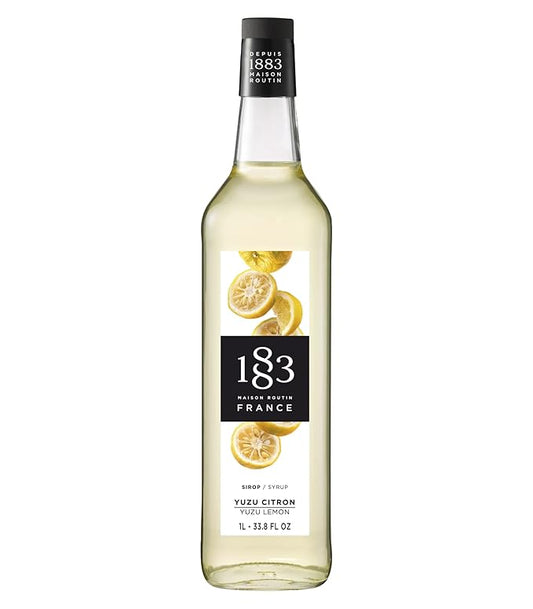 1883 Yuzu Lemon Syrup for Drinks, Made in France, 1 Liter Glass Bottle