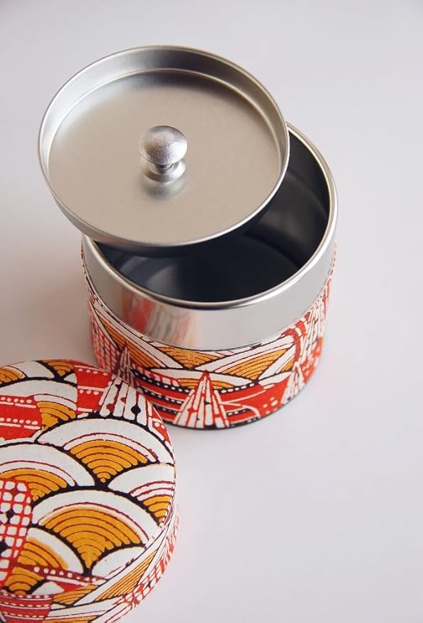 Japanese Pokkan Coffee Spice Tea Tin Canister Washi Paper Storage with Lid 7.05 oz Capacity (Natsuhana, S)
