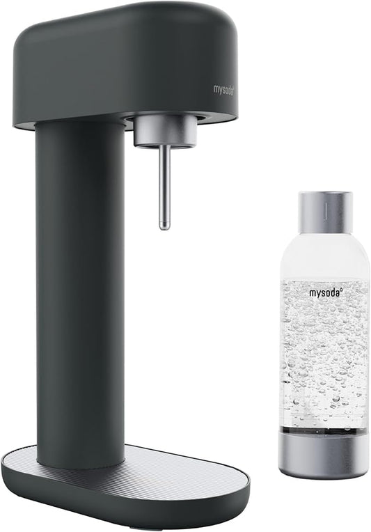 Mysoda Ruby 2 Sparkling Water Maker - Soda Streaming Machine Silent Carbonated Water Machine Robust Long-Lasting Aluminium Soda Maker 1L Water Bottle Without CO2 Cylinder - Black Silver Soda Machine