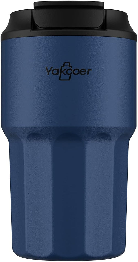 16 oz Coffee Insulated Tumbler with Lid and Flip Straw, Leak-Proof Food Grade 304 Stainless Steel Travel Coffee Mug, Double Wall Vacuum Cup for Hot and Cold Drinks (Navy Blue)