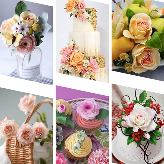 KALAIEN 31Pcs Austin Rose Cutter Set Rose Petals Silicone Fondant Mould Veining Petal Sugar Flower Making Tool