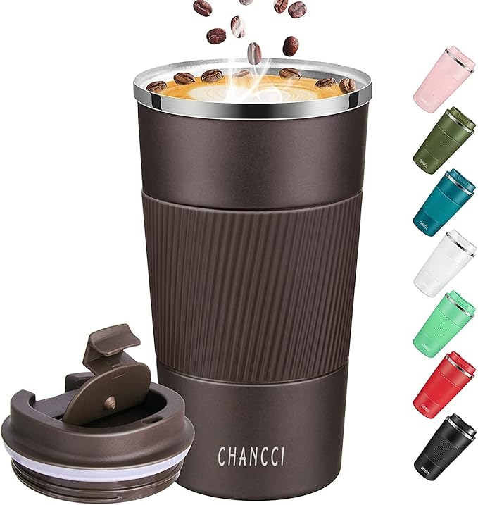 Travel Coffee Mug Spill Proof Leakproof 16 oz Insulated Coffee Mug with Screw Lid, Stainless Steel Vacuum Tumbler Reusable Thermal Coffee Cup to go for Hot and Cold Drinks -510ml, Brown