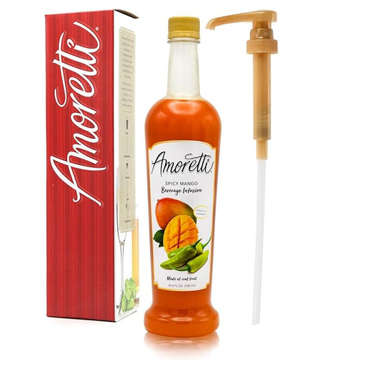 Amoretti - Spicy Mango Beverage Infusion, 94 Servings Per Bottle (750 ml) - Drink Mix & Water Enhancer with Pump for Flavoring Cocktails, Waters, Teas, and other Beverages, Preservative Free