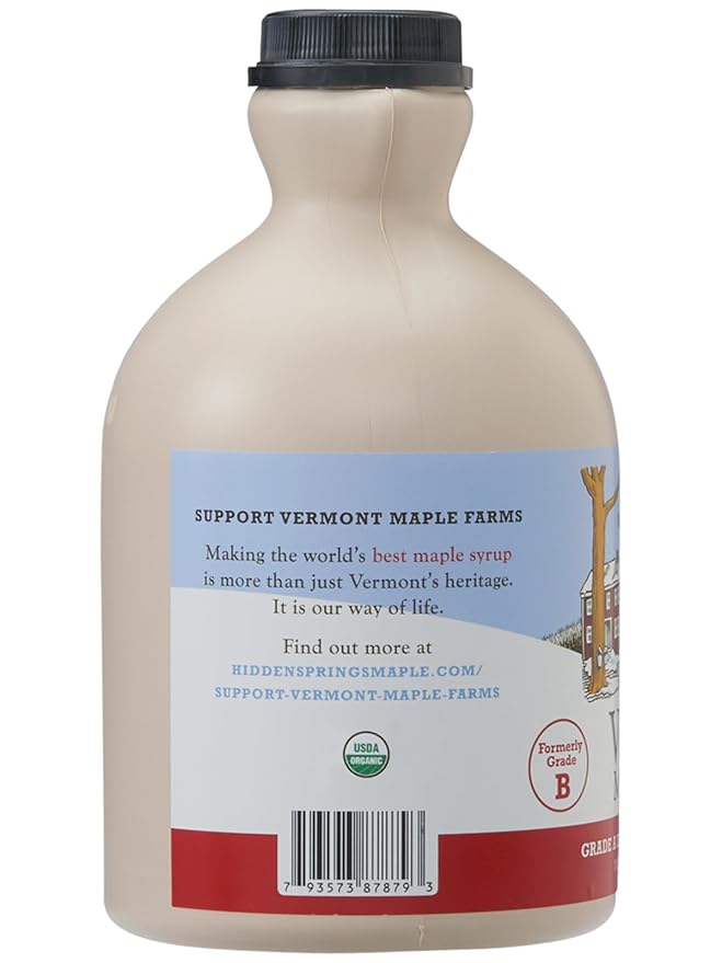 Hidden Springs Maple Organic Vermont Maple Syrup, Grade A Dark Robust (Formerly Grade B), 32 Ounce, 1 Quart, Family Farms, BPA-free Jug