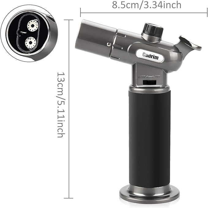 Cadrim Butane Torch, Refillable Pro Culinary Blow Torch Double Fire Cooking Torch and Small Adjustable Flame Kitchen Torch for Creme Brulee, Baking BBQ (Black)