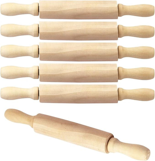 BILLIOTEAM 6 Pack 8 Inch Mini Wood Rolling Pin,Great for Children Kids Girls and Boys,Small Wooden Rollers for Art and Crafting,Baking,Cookie Dough,Cooking,Clay,Play Doh