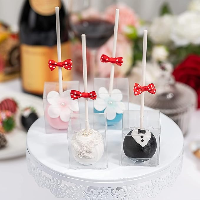RomanticBaking 100 Pack 1 3/4" x 1 3/4" x 2" individul Single Cake Pop Box With Hole Small Gift Boxes Mini Plastic Boxes Treat Boxes Candy Boxes