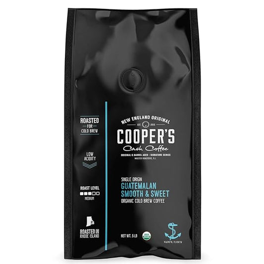 Organic Cold Brew Coffee - Guatemalan Coffee Beans Crafted For Cold Brewing - Whole Bean or Coarse Grind, Medium Roast, 5 lb