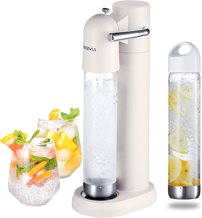 Sparkling Water Machine, Seltzer & Carbonator for Drinks, Soda Steaming Dispenser, Carbonator Machine with 2 BPA Free Bottles(1L), Compatible with Screw-in 60L CO2 Cylinder(NOT Included), White